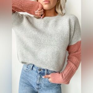 Lulu's Pink and Gray Colorblock Sweater